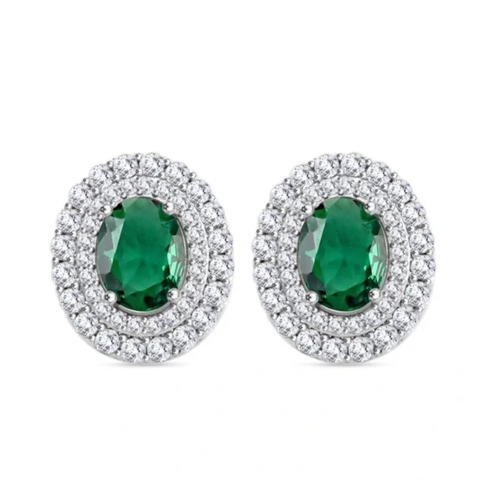 Lab Created Green Quartz and Simulated Diamond 2.90 ctw Earrings